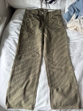 rag & bone Olive Green Straight Leg Jeans with Subtle Zebra Print